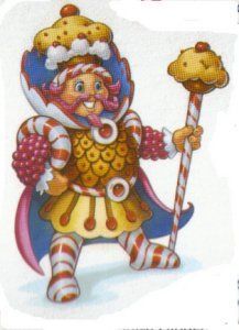 a cartoon character holding a candy cane and wearing a crown on top of his head