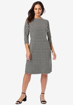 This chic shift dress transitions seamlessly from work to weekend. Pair it with your favorite heels and a structured tote to finish your look. Shift Chic Shift Dresses, Wedge Dress Shoes, Shift Dress Casual, Beauty Dress, Womens Scrubs, White Houndstooth, Swimsuits For All, Dress Suits, Wearing Dress