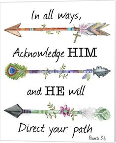 three arrows with the words in all ways, acknowdge him and he will direct your path