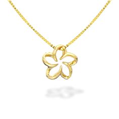 10423 - 14K Yellow Gold - Na Keiki (Children's) Floating Plumeria Pendant Yellow Gold Plated Flower Pendant Necklace, Hallmarked Yellow Gold Flower Pendant Necklace, Hawaiian Flower Necklace, 14k Gold-filled Yellow Gold Flower Pendant Jewelry, Plumeria Flower Necklace, Yellow Gold Chain, Fine Jewels, Gold Chains, Floating