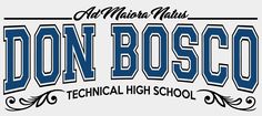 the logo for don bosco technical high school, which has been designed in blue and white