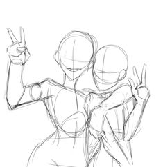 a drawing of two people giving the peace sign