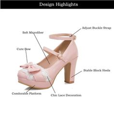 These high heel shoes are perfect for any kawaii fashionista looking to add a touch of elegance to her wardrobe. Featuring a thick heel for comfort and stability, a cute bow on the front, two straps for a secure fit, and lovely lace trim, these shoes are a must-have for any outfit. The shoes are available in pink, beige, and white, allowing you to choose the color that best suits your style. Whether you're dressing up for a special occasion or simply want to add some flair to your everyday look, Cute Pink Heels, White Shoes Heels, Christmas Elf Outfit, Christmas Tree Dress, Kawaii Bags, Elf Clothes, Bow Pumps, Christmas Party Dress, Thick Heel