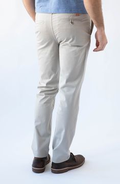 Cut with a modern straight fit, these performance pants are crafted from sanded sateen twill for flexibility, comfort and shape retention. They're enzyme washed for worn-in style, and the pocket liners are made with recycled REPREVE® yarns. 15" leg opening; 10 3/4" front rise 98% cotton, 2% spandex Machine wash, tumble dry Imported Beige Chino Cotton Twill Pants With Straight Hem, Solid Color Straight Relaxed Fit Chinos, Beige Stretch Chinos With Straight Leg, Beige Straight Leg Chino Pants, Beige Stretch Straight Leg Chinos, Casual Beige Dress Pants With Straight Hem, Classic 4-way Stretch Straight Leg Chinos, Best Chinos, Devil Dogs