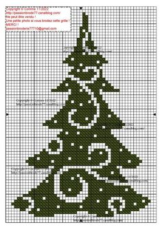 a cross stitch christmas tree is shown in green