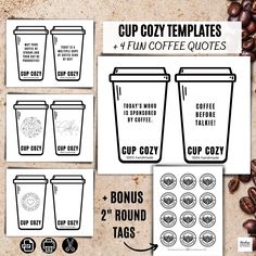 coffee cup templates and stickers for the printable version of cups to go