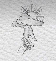 a drawing of a hand holding a cloud