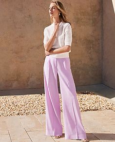 Our pleated wide leg pant is a modern must-have, with a perfect drape and high waist that endlessly flatters. Front zip with double hook-and-bar closure. Belt loops. Front pleats. Front off-seam pockets. Back besom pockets.,Leg Shape:Leg Shape: Wide Leg – a modern must-have with a statement leg and flattering high waist,Rise:High rise: sits 1/2" to 1" below natural waist,Imported:Imported,Fit:Fit: Relaxed & easy,Length:Full length: 31" inseam with 26" leg opening,Fabrication:55% Linen, 43% Viscose, 2% Spandex,Garment Care:Machine Washable The Single Pleated Wide Leg Pant in Linen Blend by Ann Taylor Size regular - 6 Crisp Lilac Women's Linen, Blend, Regular, Wide, Leg, Pants, 55%, Linen, 43%, Viscose, 2%, Spandex, Machine, Washable Chic Pleated Wide Leg Pants For Spring, Elegant Pleated Wide Leg Pants For Summer, Modern Stretch Wide Leg Pants For Spring, Modern Wide Leg Pants For Spring Formal, Modern High Waist Wide Leg Pants For Spring, Modern Wide Leg Pants For Formal Spring Events, Modern Wide Leg Pants For Summer Formal Occasions, Modern Wide Leg Pants For Summer Formal Events, Modern Formal Wide Leg Pants For Spring