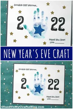 two new year's eve crafts for kids with handprints and numbers on them