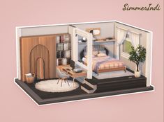 a model of a bedroom with furniture and decor