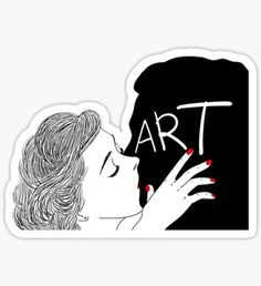 a woman kissing a man with the word art written on it