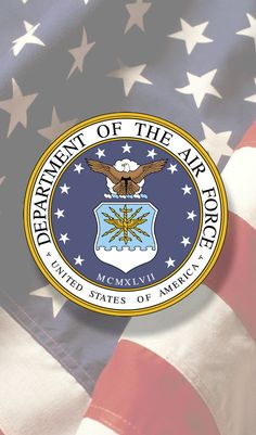 the department of the air force seal over an american flag