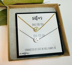 two sisters necklaces in a gift box with one for you and the other for me