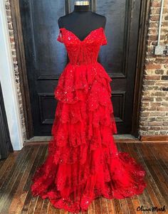 Olivia Mark - Sensational Lace Floral Evening Gown with Cake-like Skirt Prom Dresses 2024 Red, Layer Prom Dress, Light Blue Corset, Lace Prom Gown, Tiered Tulle Skirt, Formal Dresses Graduation, Formal Prom Dresses Long, Blue Corset, Long Formal Dress