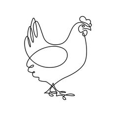 a black and white line drawing of a chicken with an egg in it's beak