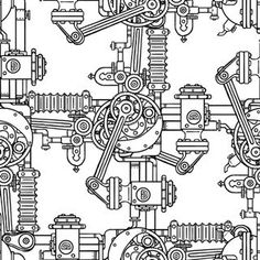 an abstract drawing of gears and wheels in black and white