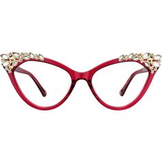 It don't mean a thing if it ain't got that bling! These elegant cat-eye glasses are part of the ultra-luxe Iris Apfel x Zenni Collection designed by style icon Iris Apfel. Made from our highest quality acetate the glossy jewel-toned look is hand-polished for an amazing shine. Whether it's for a date or a holiday party this look is perfect for a night out. For added comfort and durability the eyeglasses is fitted with spring hinges and has wider temple arms. For an even bigger statement pair them with the Unbroken Chain eyewear chain. | Zenni Women's Cat-Eye Prescription Eyeglasses Red Plastic Elegant Cat, Eyewear Chain, Diamond Face Shape, Eye Prescription, Stylish Eyeglasses, Rim Design, Zenni Optical, Diamond Face, Cat Eye Glasses