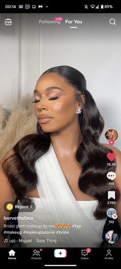 Bridal Hair Inspiration Black Women, Sleek Middle Part Glam Waves, Black Bride Middle Part Hairstyles, Glam Waves Middle Part Wedding, Braids Bridal Hairstyles, Pearls In Hair Wedding Black Woman, Bridal Hair Black Women With Veil, Wedding Half Up Half Down With Veil, Bridal Hair Black Women