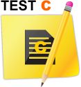 a pencil is next to a yellow piece of paper with the word test c on it