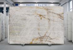 the marble counter top is white and has gold veining on it's edges