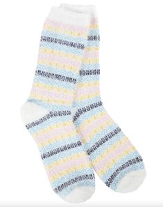 Our Feather Multi Stripe Crew Sock will have you hopping around. One Size Fits Most (Women's Shoe Size 6-10). Designed in Tennessee - Made in Korea. Contents: 61% Nylon, 38% Polyester, 1% Spandex Scout Bags, Soft Sock, Cozy Socks, Crew Sock, Stocking Stuffer Gifts, Striped Socks, Golden Girls, Holiday Fashion, Handbag Backpack