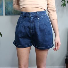 Womens Chino Shorts By Wezc High Waist Front Pleats Rolled Hem 100% Cotton New With Tags Machine Wash Cold Extra Fabric Is Being Pushed Back To Show What Is Should Look Like Length: 13.5in Waist: 29in High Waist Dark Wash Bottoms With Built-in Shorts, Denim Blue Short Denim Bottoms, Short Length Denim Blue Denim Bottoms, High Waist Denim Blue Jean Shorts Relaxed Fit, High-waist Relaxed Fit Denim Blue Jean Shorts, High Waist Relaxed Fit Denim Blue Jean Shorts, Mid-rise Denim Blue Jean Shorts With Belt Loops, High Waist Indigo Jeans For Summer, Denim Blue High Waist Relaxed Fit Shorts