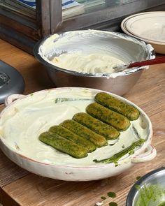 some food is sitting in a pan on a table