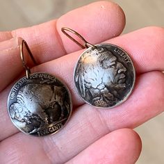 "Vintage Buffalo Nickel Earrings, Statement Coin Earrings, Native American, Boho Jewelry, Southwestern Style ------------------- Coin: Buffalo Nickel Country: USA Dates: minted 1913-1938 (for good image quality, most will be between 1930-1937) These boho statement earrings are made with vintage buffalo nickels, mostly with dates from the 1930's. They are genuine circulated coins that have their own natural markings. I have domed the coin and added a patina, then sprayed the coin with a clear coa Nickel Free Silver Southwestern Earrings, Artisan Nickel Free Drop Earrings, Nickel Free Southwestern Drop Earrings, Antique Silver Nickel Free Earrings, Bohemian Collectible Earrings, Southwestern Style Nickel Free Drop Earrings, Bohemian Stamped Dangle Jewelry, Adjustable Stamped Dangle Earrings, Southwestern Style Metal Earrings For Gift