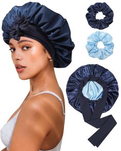 PRICES MAY VARY. 🌃【Adjustable Elastic Band Design】Satin bonnet have adjustable and stretchable head sizes. Women satin hair bonnet have 2.56 inches wide adjustable band two straps, making it able to fit most head sizes, firmly and comfortably fit your head. 🌃【Double Layers and Two Colors】Silk bonnet is designed with double layers and two colors, it can be used on both sides. Both layers are made of satin, the fabric is high quality will not fade and will not stain your hair or pillows. Soft, b Satin Hair Wrap, Braids Natural, Silk Hair Bonnets, Layer Hair, Long Hair Waves, Sleeping Women, Natural Curly Hair, Silk Bonnet, Satin Bonnet