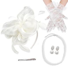 PRICES MAY VARY. Full White Fascinator For Women - The fascinators set includes 1 piece of fascinators hat, 1 pair of short lace gloves, 1 pair of faux pearl earrings, 1 piece of faux pearl necklace, which can satisfy your needs for enriching your wardrobe Premium White Fascinator Hats for Women - The veil mesh hat is made of mesh and organza, the floral gloves are made of lace, the faux pearl earrings and necklace are made of plastic, all of them are skin-friendly and lightweight, easy to put o Floral Gloves, White Fascinator, Tea Party Hats, Wedding Fascinators, Pearl Necklace Earrings, Feather Fascinators, Kentucky Derby Hats, Cocktail Hat, Faux Pearl Earrings