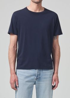 Everyday Short Sleeve Tee in Dark Navy Everyday Relaxed Fit Pima Cotton T-shirt, Classic Crew Neck Pima Cotton Top, Classic Everyday Pima Cotton T-shirt, Classic Everyday T-shirt In Pima Cotton, Pima Cotton Crew Neck Tops For Everyday, Crewneck Design, Easy Style, Supima Cotton, Dark Navy