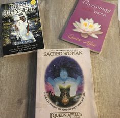 there are three books on the table next to each other, including one for sacred woman