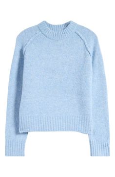 Find TOPSHOP Raglan Sleeve Crewneck Sweater on Editorialist. Raglan sleeves add a casual touch to this wool-kissed crewneck sweater knit with cozy ribbed trim for added warmth. Crewneck Long sleeves Ribbed cuffs and hem 76% polyester, 15% nylon, 6% wool, 3% elastane Machine wash, line dry Imported Powder Blue Sweater Outfit, Light Blue Sweater Outfit, Blue Sweater Outfit, Light Grey Leggings, Preppy Tops, Baby Blue Sweater, College Girl, Light Blue Sweater, Grey Leggings