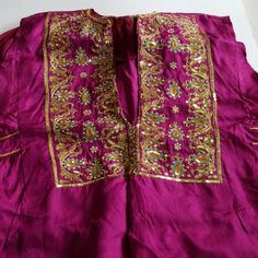 Silk, Purple, Gold , Rainbow Of Colors In This Gorgeous All Handmade Tunic , And Pants. Embroidery Of Gold, Seeded Pearls, Sequence. . Tunic Is 27" Long. X 17" Shoulders. Bottom Of The Skirt Is About 33" W. Pants 34". Elastic Waist. 13 Plus Stretch. In Excellent Condition. I Had The Top Tailored For An Event, And Worn Once. Pants Embroidery, Tunic And Pants, Silk Set, Suit Designs, Seed Pearl, Purple Gold, Elastic Waist, Lavender, Rainbow