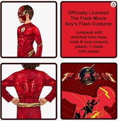 the flash costume is shown in three different pictures