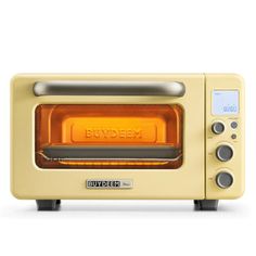 a toaster oven sitting on top of a white counter