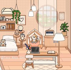 the room is decorated in pastel colors and has a teddy bear on the bed