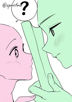 an alien looking at a woman's face with a thought bubble above her head