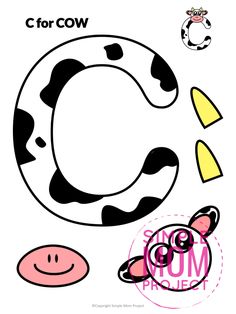 the letter c is for cow and it's black and white printable design