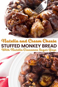 nutella and cream cheese stuffed monkey bread with nutella cinnamon sugar glaze