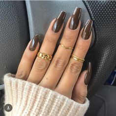 Brown Acrylic Nails, Brown Nail Polish, Brown Nail, Brown Nails Design, Makeup Hacks Beauty Secrets, Fall Gel Nails, Jelly Nails, Dark Nails, Brown Nails