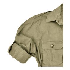 Made from light weight 5 1/2 ounce cotton fabric; Layer over a T-shirt or hunting shirt for cool comfort; Two buttoned flap covered chest pockets; Two cargo pockets at the waist; Cross-stitched epaulettes keep a pair of binoculars or a canteen from sliding off your shoulder; Functional Swiss tabs keep sleeves neatly rolled up; Full buttoned front and belted waist for a classic safari look; Made in Africa from garment washed and pigment dyed cotton; Generously sized for comfort; Worn alone or ove Luxury Men's Utility Jacket With Buttoned Pockets, Luxury Collared Utility Jacket For Men, Luxury Men's Collared Utility Jacket, Luxury Men's Utility Jacket For Streetwear, Luxury Fitted Men's Utility Jacket, Luxury Men's Single Breasted Utility Jacket, Luxury Men's Utility Jacket With Cargo Pockets, Luxury Men's Utility Jacket With Button Cuffs, Luxury Men's Utility Jacket