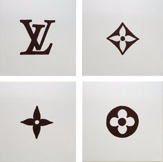 four different types of logos on white paper with black and brown designs in the middle