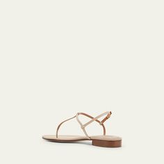 Emme Parsons "Cecilia" sandals in calf leather. 0.4" flat heel. Thong strap. Adjustable ankle strap. Made in Italy. Emme Parsons, Leather Thong Sandals, Thong Sandals, Bergdorf Goodman, Calf Leather, Ankle Strap, Tops Designs, In Italy, Italy