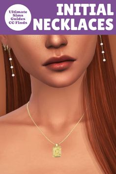 a woman with long red hair is wearing a necklace and earrings, while the text reads initial