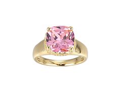 Bella Luce® pink tourmaline and white diamond simulants 7.12ctw square cushion and round, Eterno™ 18k yellow gold over sterling silver October birthstone ring. Measures approximately 0.38" L x 0.19" W and is not sizable. October Birthstone Ring, October Birthstone Rings, Cushion Ring, Diamond Simulant, Pink Gemstones, October Birthstone, October Birth Stone, Types Of Rings, Birthstone Ring