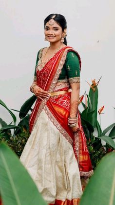 Follow for More bridal inspiration ✨️ Kanjeevaram Half Saree, Lehanga Stitching Designs Latest, Langa Davani Designs, Pattu Sarees Color Combinations, Half Sarees South Indian, Pattu Half Saree Indian Dresses, Pattu Lehanga Designs, Half Saree Models Latest, Designer Half Sarees