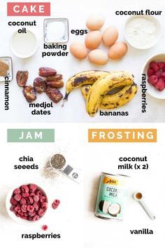 the ingredients to make this recipe include bananas, raspberries and eggs