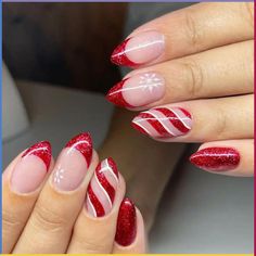 Valentine day nails idea 2024 Red Fingernails, Cutesy Nails, Press On Nail Kit, Christmas Press On Nails, Handmade Candy, Cute Christmas Nails