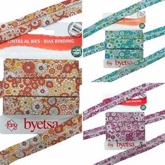 several different types of ties in various colors and patterns, with the words byes printed on them